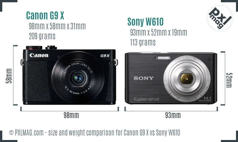 Canon G9 X vs Sony W610 size comparison