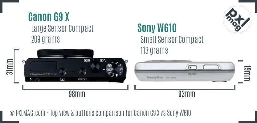 Canon G9 X vs Sony W610 top view buttons comparison