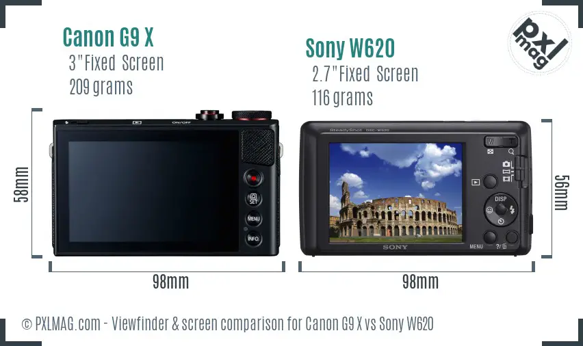 Canon G9 X vs Sony W620 Screen and Viewfinder comparison