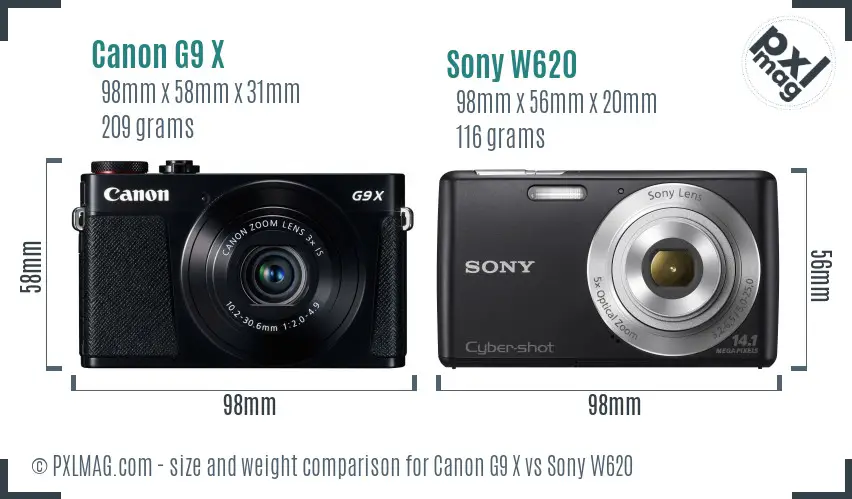 Canon G9 X vs Sony W620 size comparison