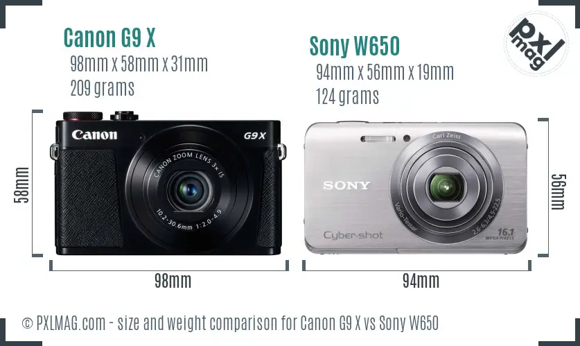 Canon G9 X vs Sony W650 size comparison