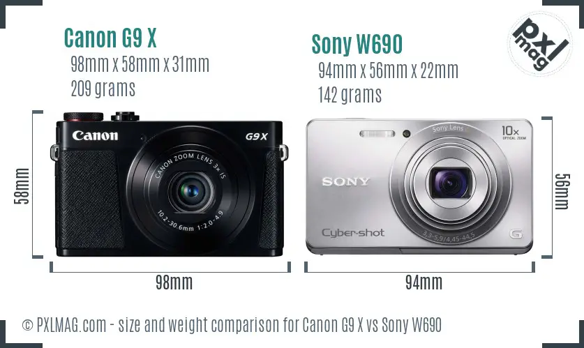 Canon G9 X vs Sony W690 size comparison