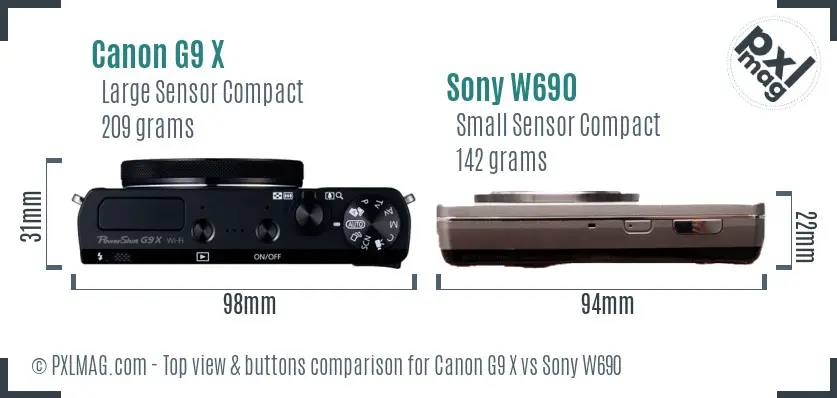 Canon G9 X vs Sony W690 top view buttons comparison