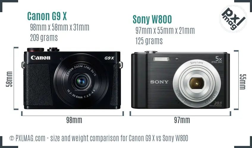 Canon G9 X vs Sony W800 size comparison