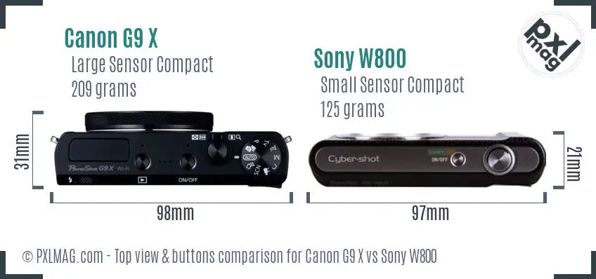 Canon G9 X vs Sony W800 top view buttons comparison