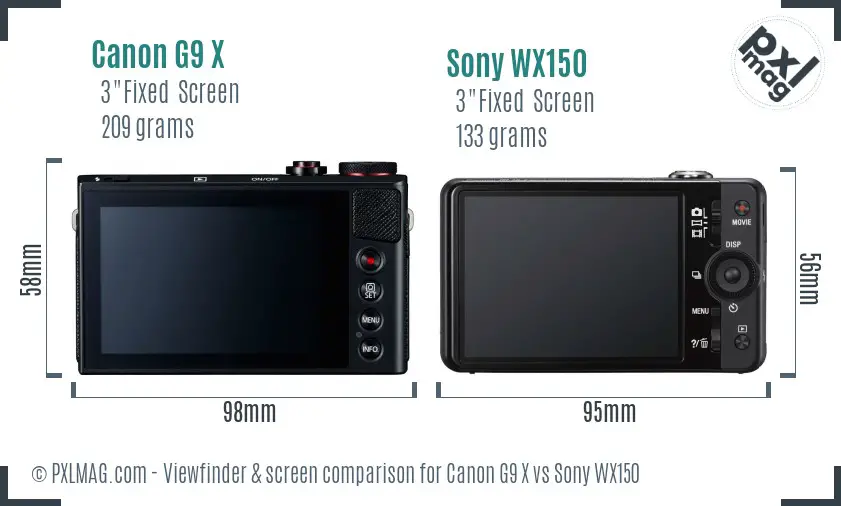 Canon G9 X vs Sony WX150 Screen and Viewfinder comparison