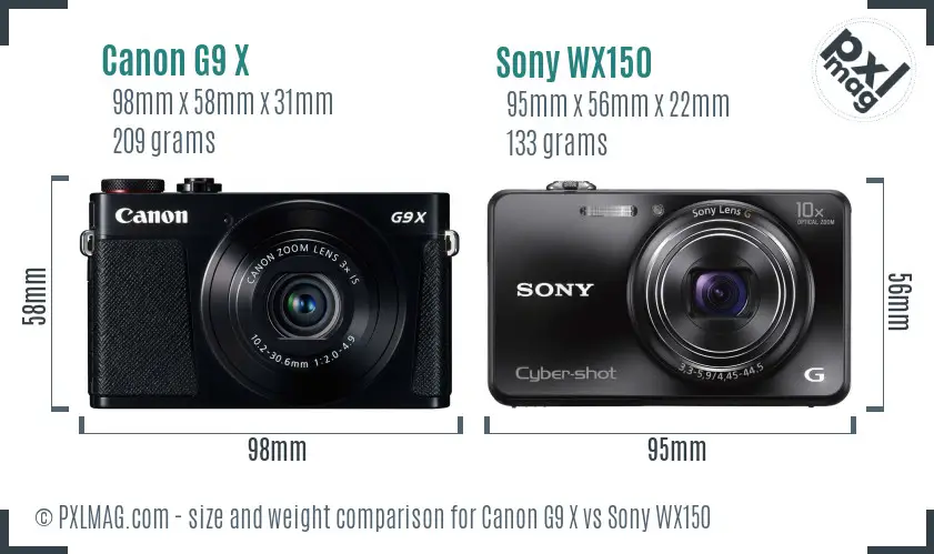 Canon G9 X vs Sony WX150 size comparison