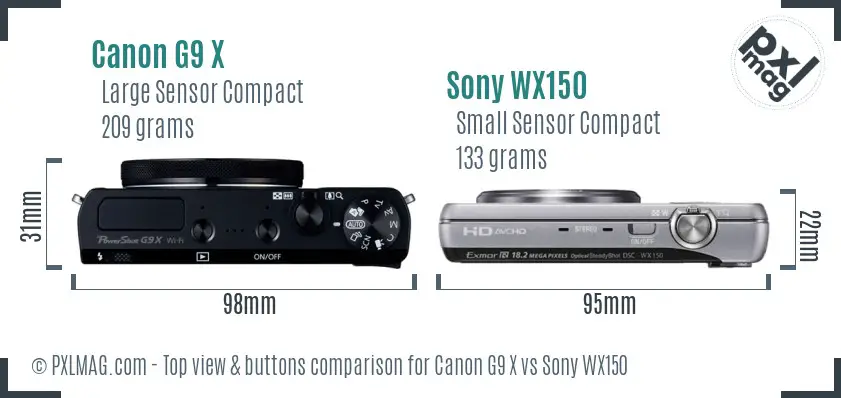 Canon G9 X vs Sony WX150 top view buttons comparison