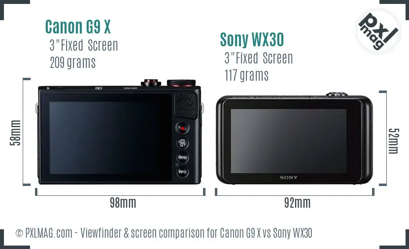 Canon G9 X vs Sony WX30 Screen and Viewfinder comparison