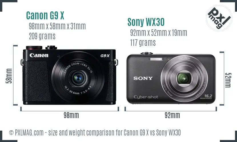 Canon G9 X vs Sony WX30 size comparison