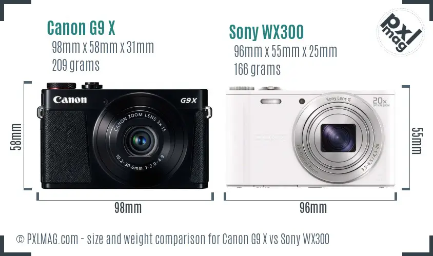 Canon G9 X vs Sony WX300 size comparison