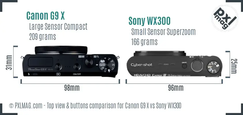 Canon G9 X vs Sony WX300 top view buttons comparison