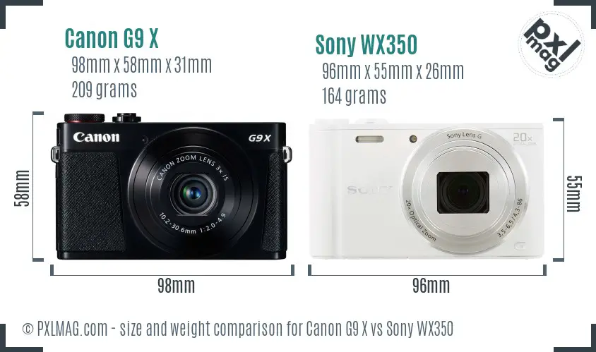 Canon G9 X vs Sony WX350 size comparison