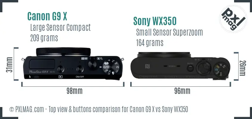 Canon G9 X vs Sony WX350 top view buttons comparison