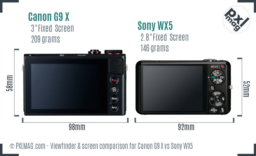 Canon G9 X vs Sony WX5 Screen and Viewfinder comparison