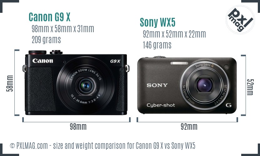 Canon G9 X vs Sony WX5 size comparison