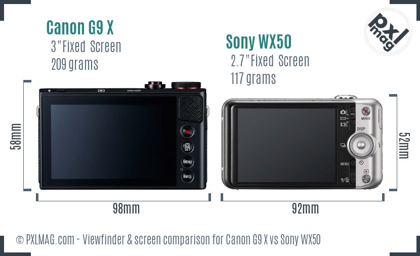 Canon G9 X vs Sony WX50 Screen and Viewfinder comparison