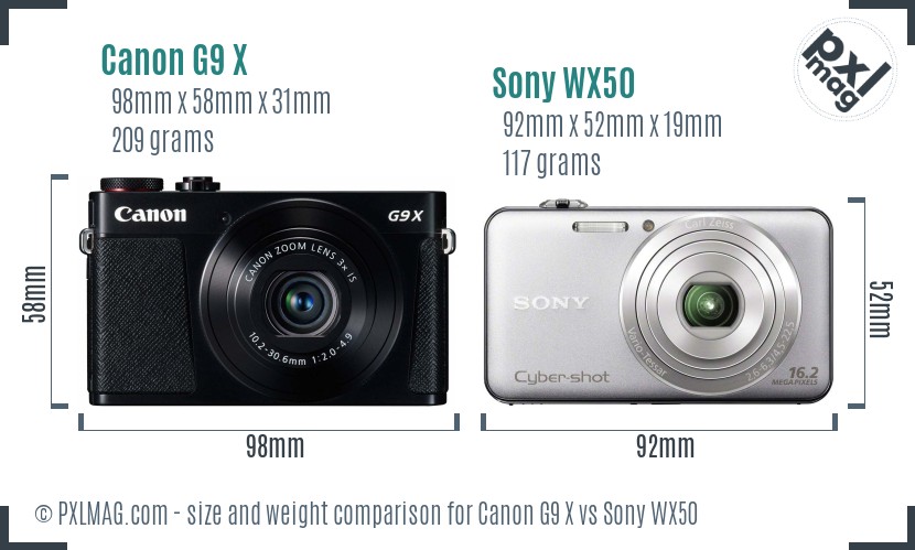 Canon G9 X vs Sony WX50 size comparison