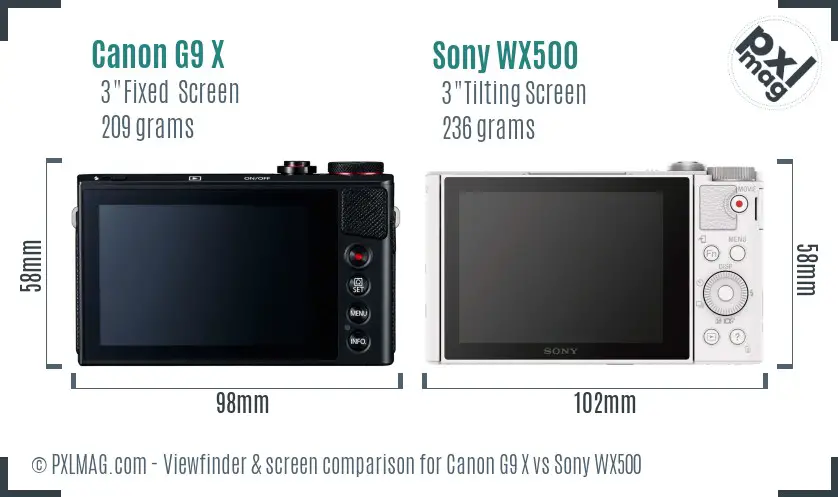 Canon G9 X vs Sony WX500 Screen and Viewfinder comparison