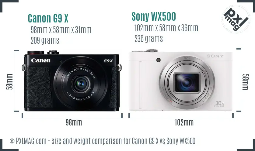 Canon G9 X vs Sony WX500 size comparison