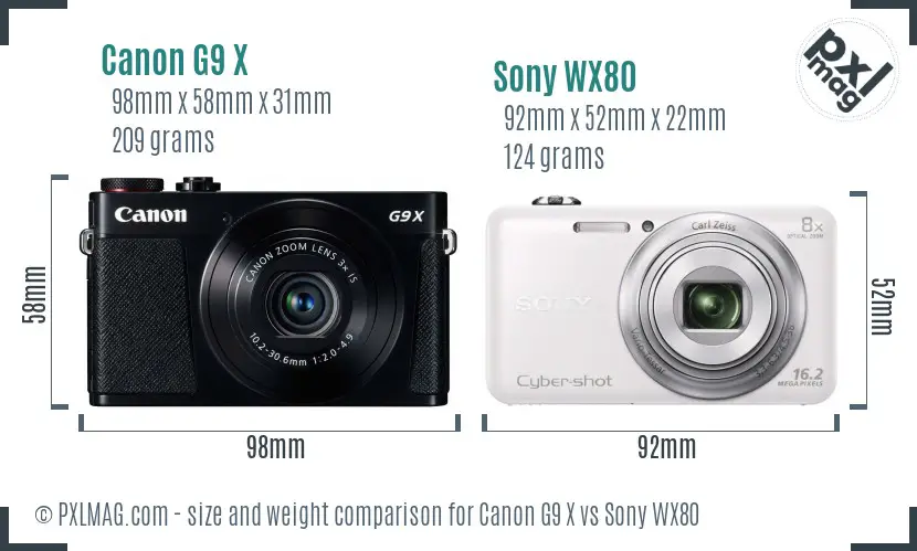 Canon G9 X vs Sony WX80 size comparison Canon G9 X vs Sony WX80 size comparison