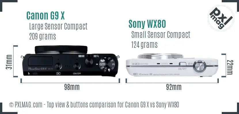 Canon G9 X vs Sony WX80 top view buttons comparison Canon G9 X vs Sony WX80 top view buttons comparison