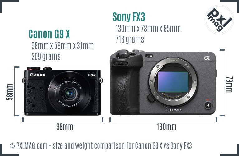 Canon G9 X vs Sony FX3 size comparison