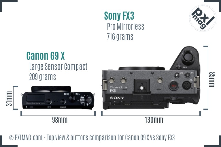 Canon G9 X vs Sony FX3 top view buttons comparison