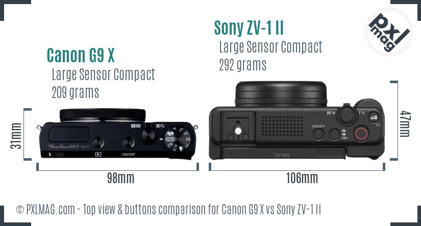 Canon G9 X vs Sony ZV-1 II top view buttons comparison