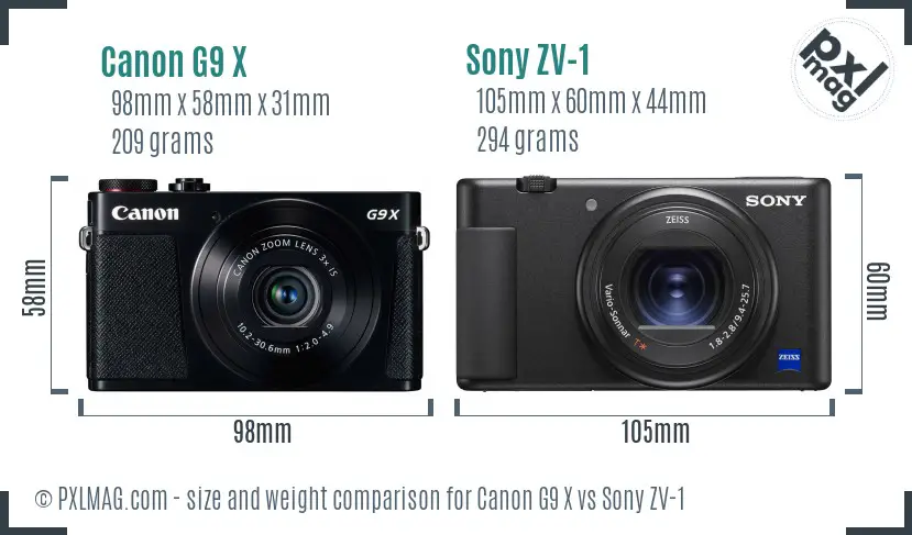 Canon G9 X vs Sony ZV-1 size comparison