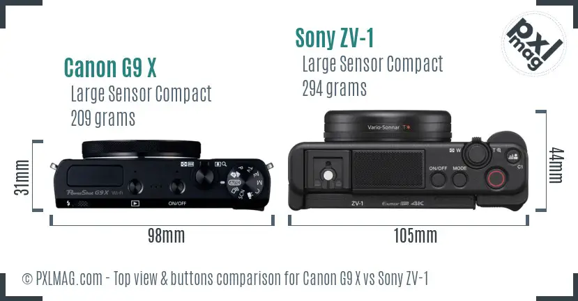Canon G9 X vs Sony ZV-1 top view buttons comparison