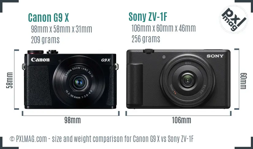 Canon G9 X vs Sony ZV-1F size comparison