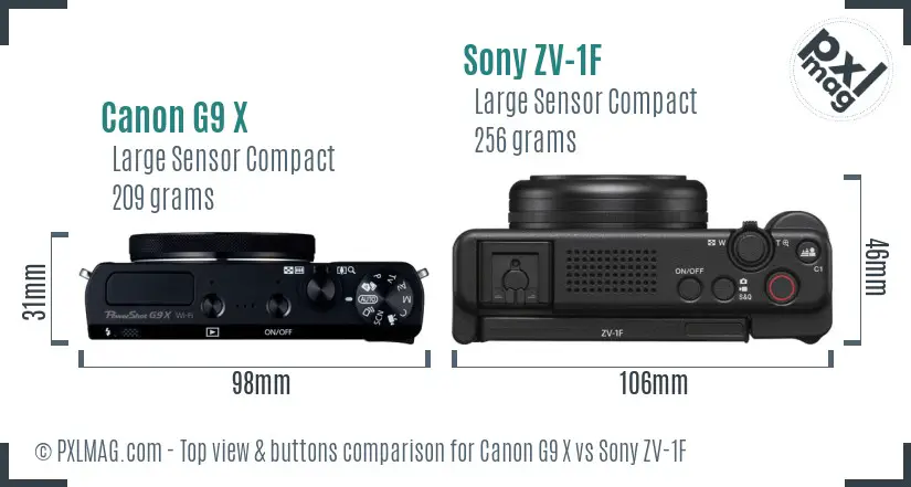 Canon G9 X vs Sony ZV-1F top view buttons comparison