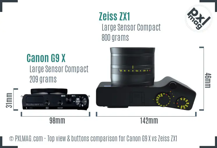 Canon G9 X vs Zeiss ZX1 top view buttons comparison