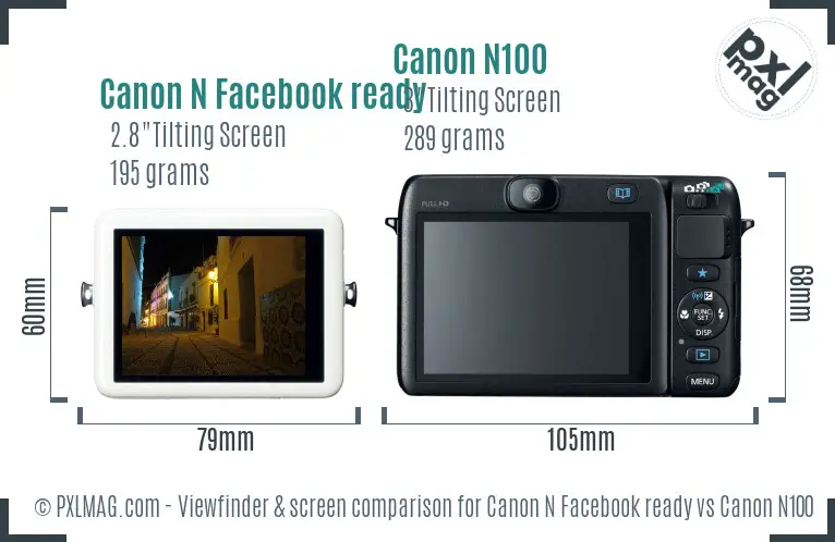 Canon N Facebook ready vs Canon N100 Screen and Viewfinder comparison