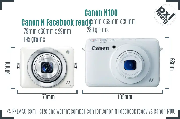 Canon N Facebook ready vs Canon N100 size comparison