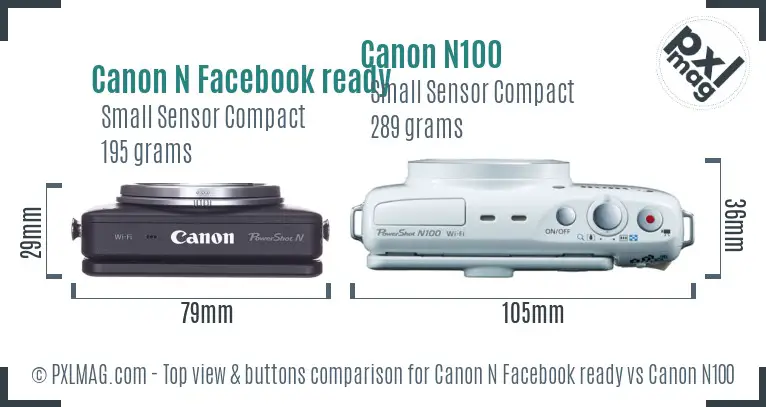 Canon N Facebook ready vs Canon N100 top view buttons comparison