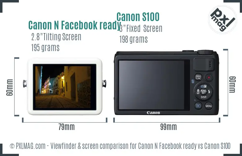 Canon N Facebook ready vs Canon S100 Screen and Viewfinder comparison