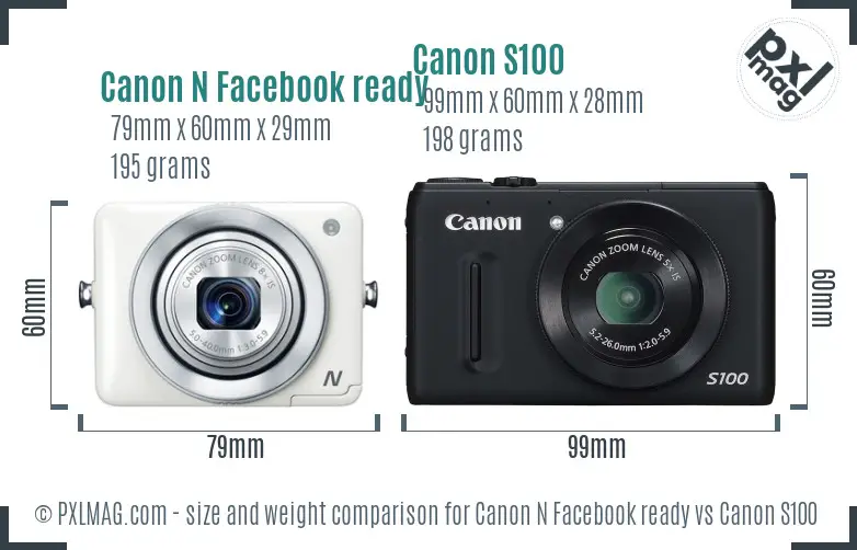 Canon N Facebook ready vs Canon S100 size comparison