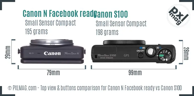 Canon N Facebook ready vs Canon S100 top view buttons comparison