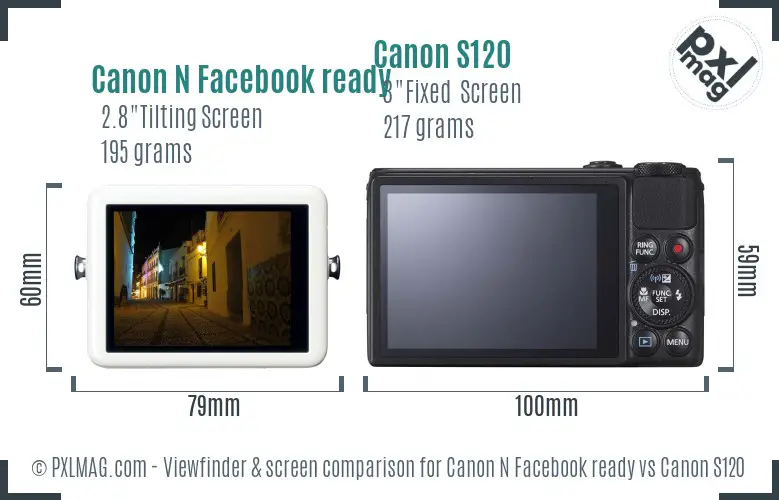 Canon N Facebook ready vs Canon S120 Screen and Viewfinder comparison