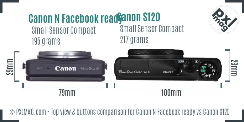 Canon N Facebook ready vs Canon S120 top view buttons comparison