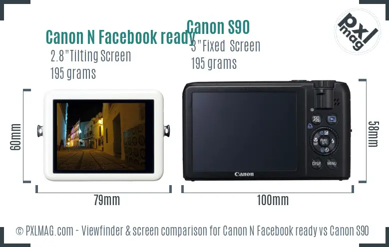 Canon N Facebook ready vs Canon S90 Screen and Viewfinder comparison