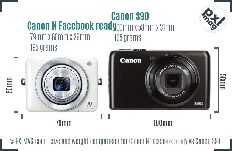 Canon N Facebook ready vs Canon S90 size comparison