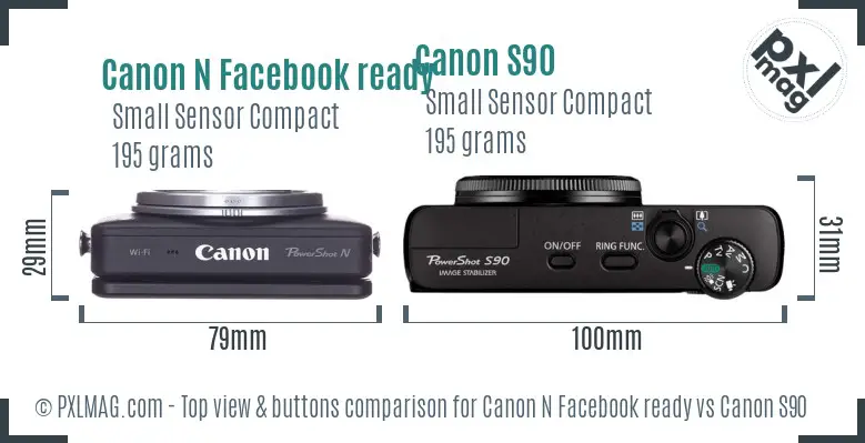 Canon N Facebook ready vs Canon S90 top view buttons comparison