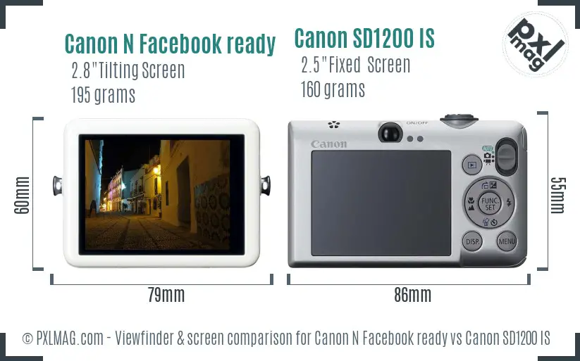 Canon N Facebook ready vs Canon SD1200 IS Screen and Viewfinder comparison