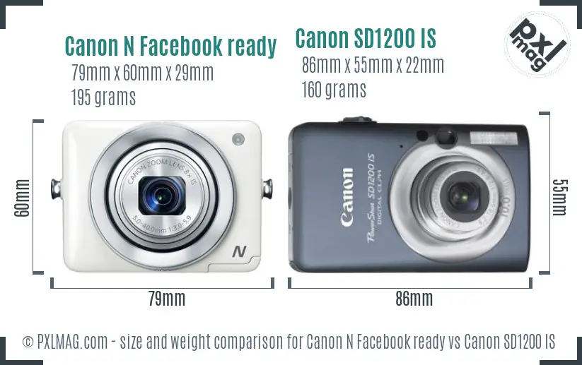 Canon N Facebook ready vs Canon SD1200 IS size comparison
