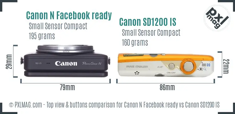 Canon N Facebook ready vs Canon SD1200 IS top view buttons comparison
