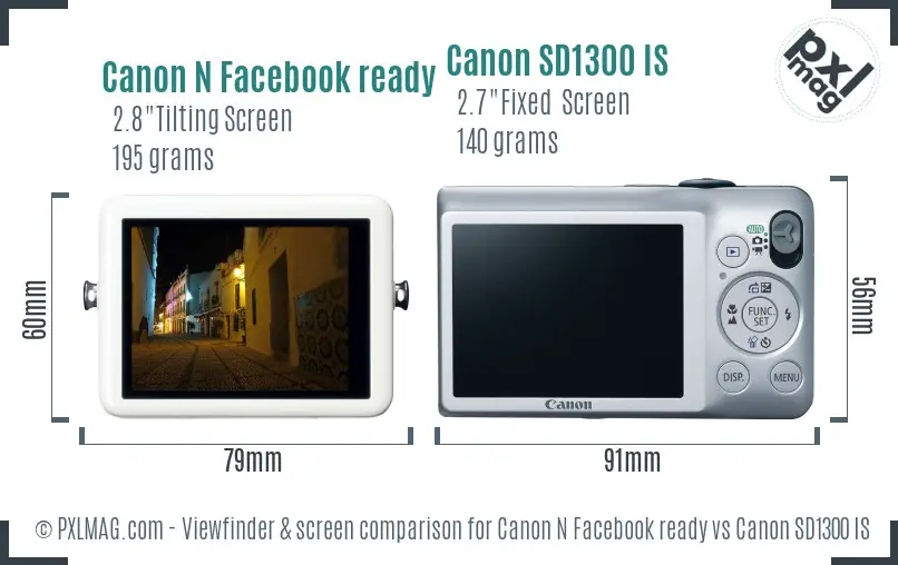 Canon N Facebook ready vs Canon SD1300 IS Screen and Viewfinder comparison Canon N Facebook ready vs Canon SD1300 IS Screen and Viewfinder comparison