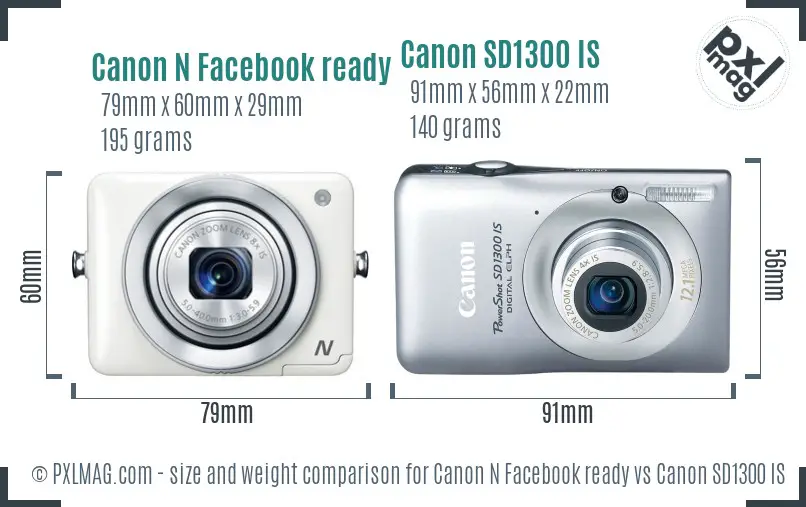 Canon N Facebook ready vs Canon SD1300 IS size comparison Canon N Facebook ready vs Canon SD1300 IS size comparison